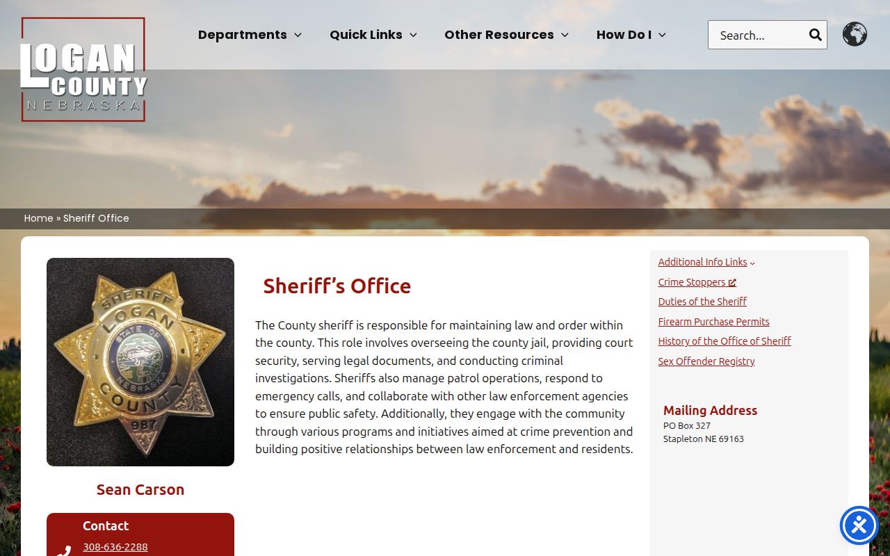 Logan County Sheriff booking record contact page