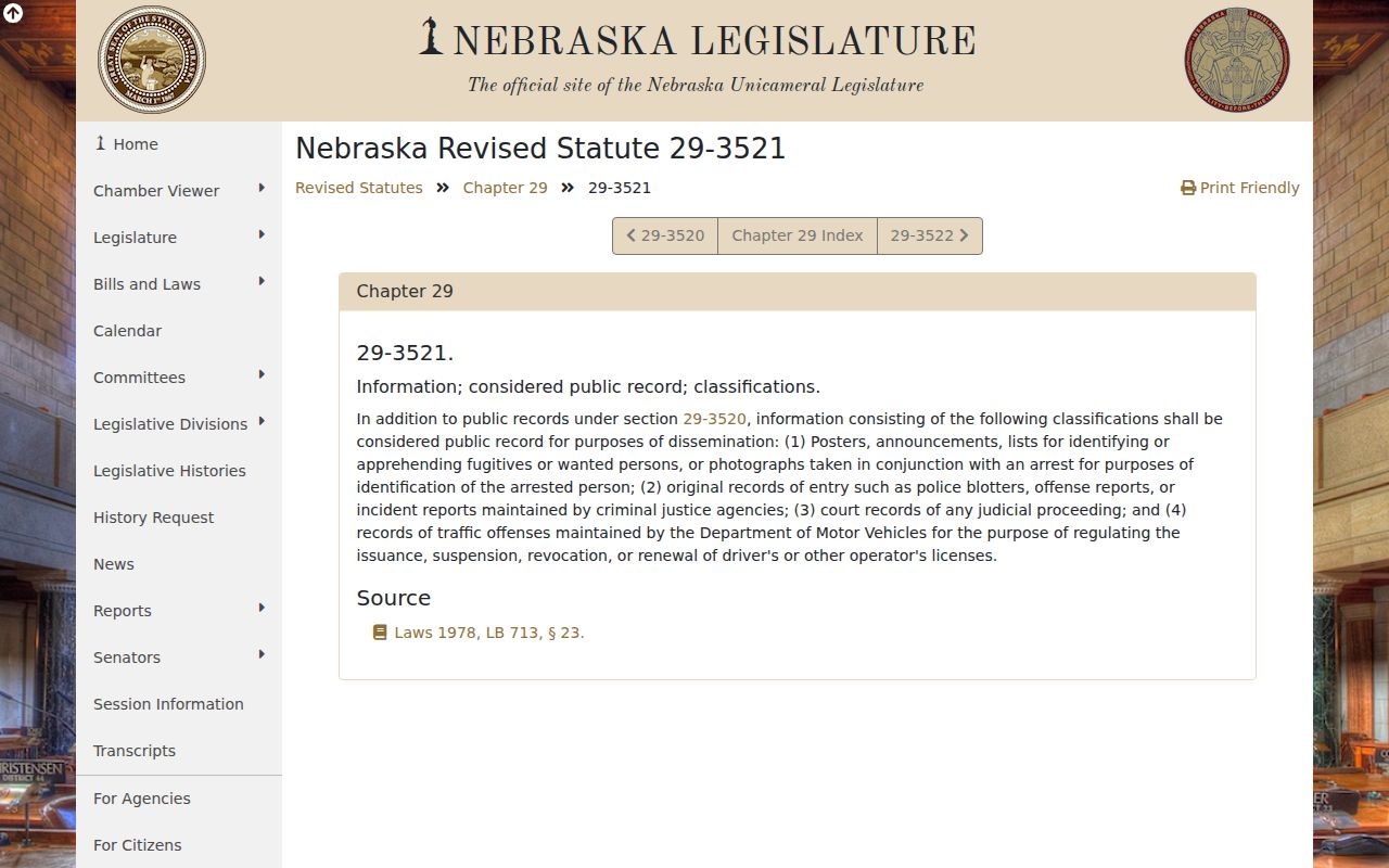 Nebraska public arrest photograph statute for Logan County booking records